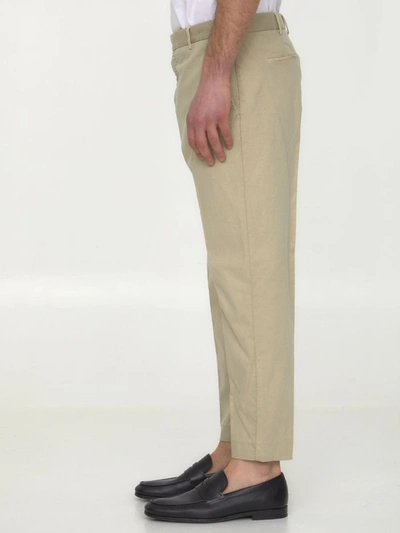 Shop Pt Torino Beige Cotton Trousers