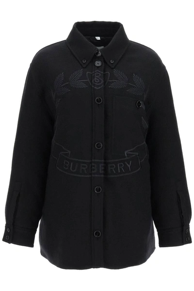 Shop Burberry Crest Embroidered Layered Jacket In Black