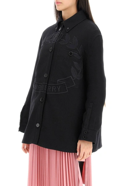 Shop Burberry Crest Embroidered Layered Jacket In Black