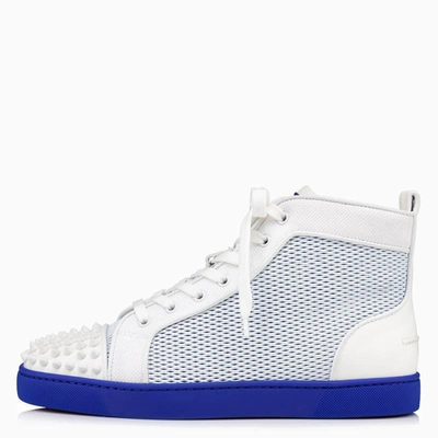 Shop Christian Louboutin White/blue Lou Spikes Sneakers