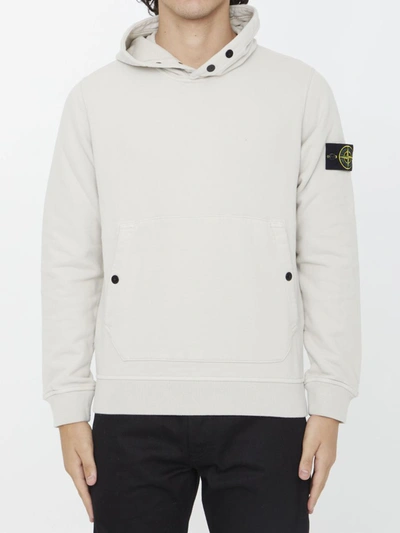 Shop Stone Island Compass Patch Cotton Hoodie In White