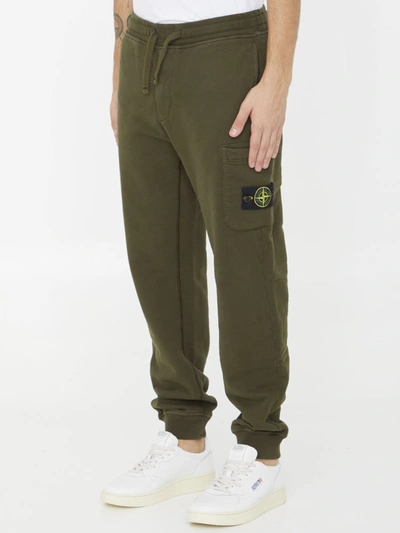 Shop Stone Island Compass Patch Cotton Track Pants In Green