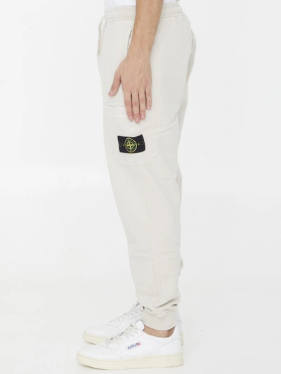 Shop Stone Island Compass Patch Cotton Track Pants In Cream