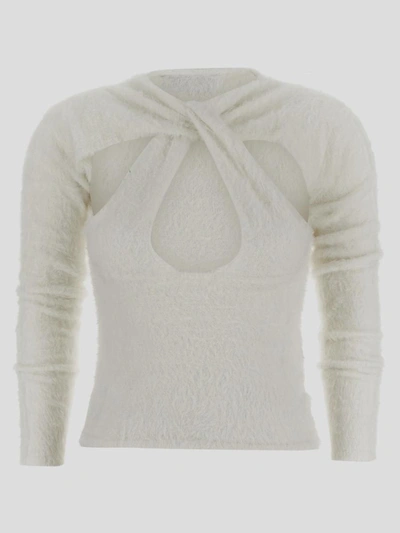 Shop Coperni Twisted Top In <p> Sweater In White Nylon With Twisted Detail On Chest With Cut-outs