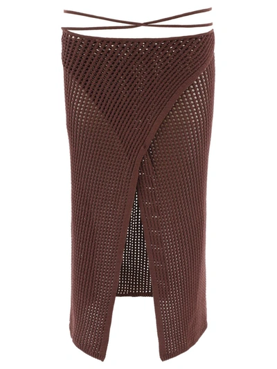 Shop Andreädamo Andreadamo Crochet Skirt In Brown