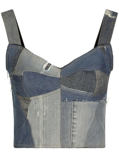 Shop Dolce & Gabbana Denim-patchwork Vest Top