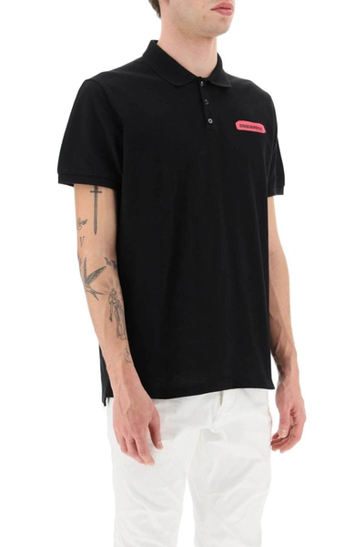 Shop Dsquared2 Logo Cotton Polo Shirt In Black