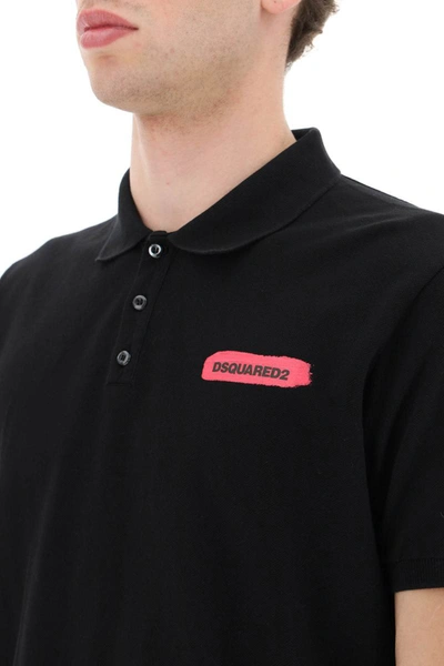 Shop Dsquared2 Logo Cotton Polo Shirt In Black