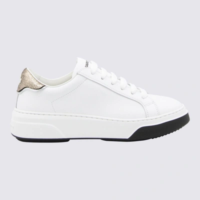 Shop Dsquared2 White And Gold-tone Leather Bumper Sneakers