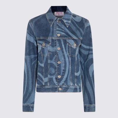 Shop Emilio Pucci Pucci Light And Dark Blue Cotton Blend Denim Jacket In Blu/celeste