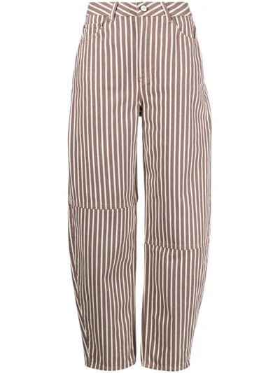 Shop Ganni 'stary' Striped Jeans In Brown