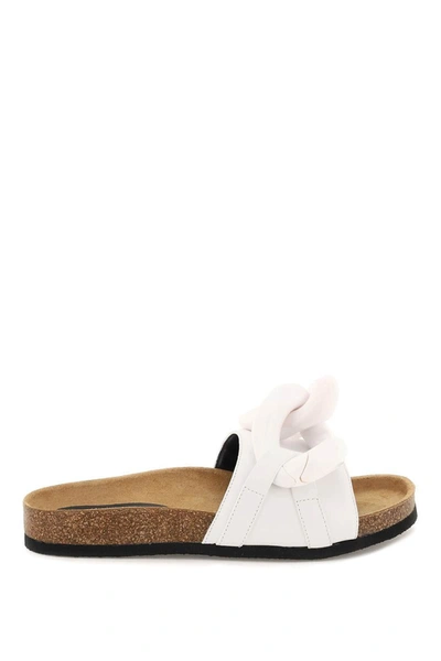 Shop Jw Anderson J.w. Anderson Leather Chain Slides In White