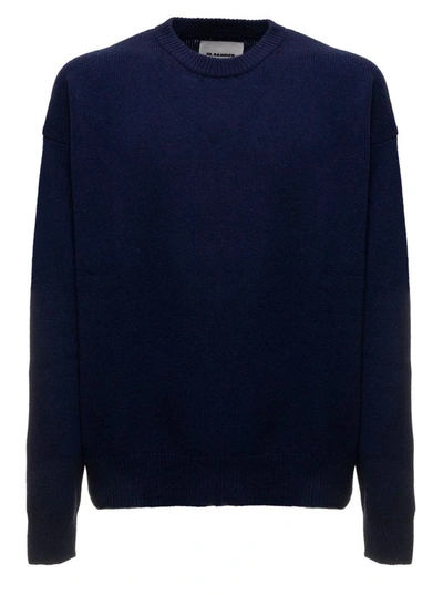 Shop Jil Sander Man's Blue Cashmere Blend Crew Neck Sweater