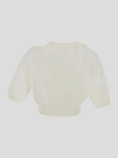 Shop Laneus Knit Polo In <p> Knit Polo In Cream Cotton With Cropped Length