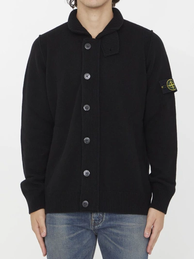 Shop Stone Island Logo-patch Button-up Cardigan In Black