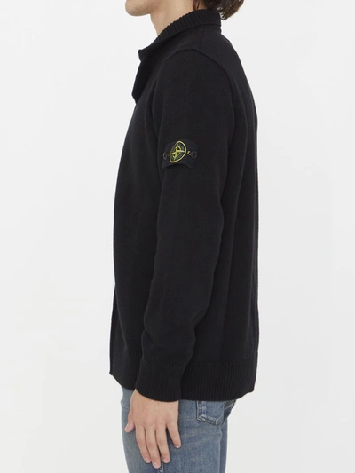 Shop Stone Island Logo-patch Button-up Cardigan In Black