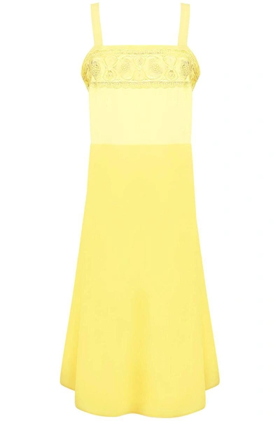 Shop Maison Margiela Silk-blend Midi Dress With Lace In Yellow