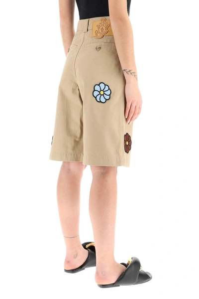 Shop Moncler Genius Moncler X Jwanderson Cotton Shorts With Macrame Flowers In Beige