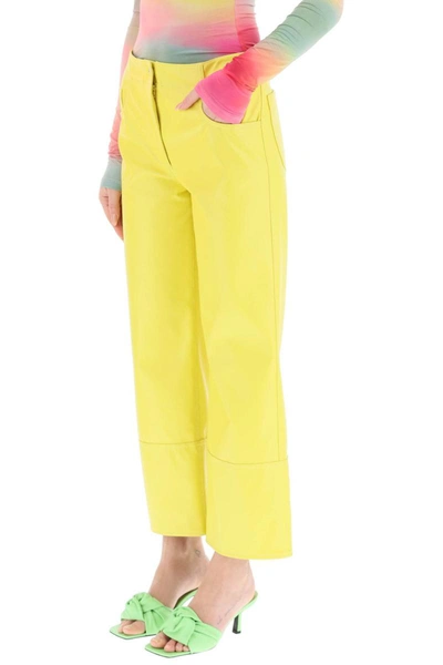 Shop Msgm Faux-nappa Bootcut Pants In Yellow