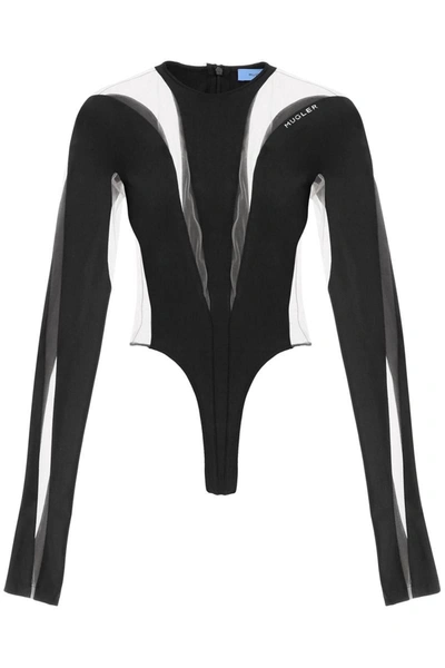Shop Mugler Long Sleeve Illusion Bodysuit In Black
