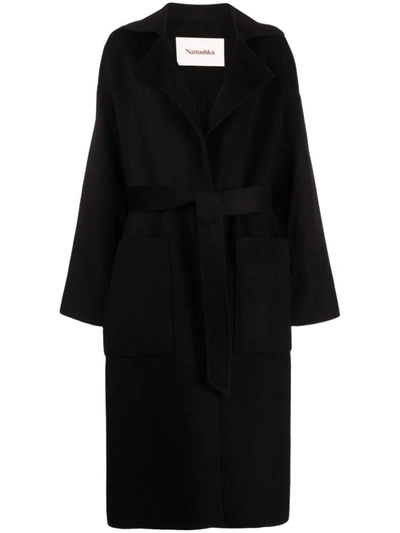 Shop Nanushka Alamo Belted Coat In Black