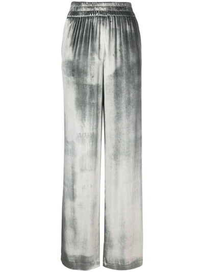 Shop Red Valentino Velvet-finish Flared Trousers In Grey