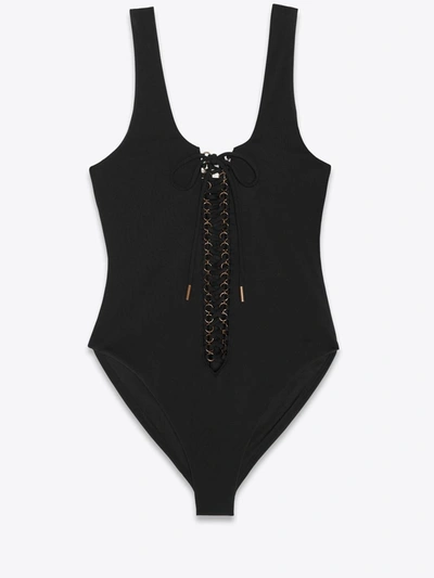 Shop Saint Laurent Saharienne One-piece Swimsuit In Black