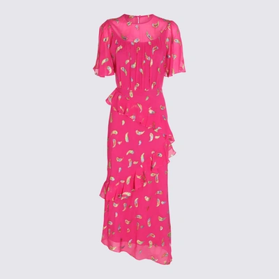 Shop Saloni Pink Silk Blend Dress In Fuchsia/rainbow