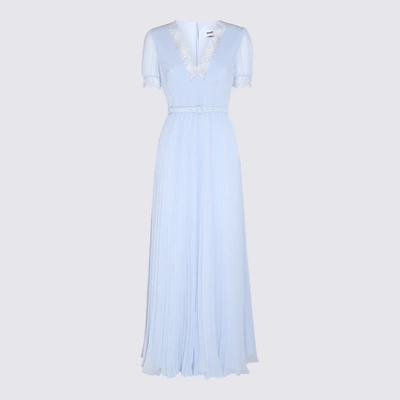 Shop Self-portrait Pale Blue Chiffon Pleated Maxi Dress