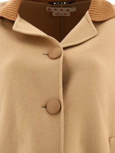 Shop Marni Short Coat With Ribbed Details In Beige