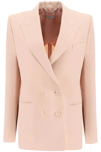 Shop Stella Mccartney Linen Blend Double-breasted Blazer In Pink