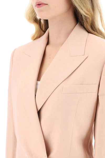 Shop Stella Mccartney Linen Blend Double-breasted Blazer In Pink