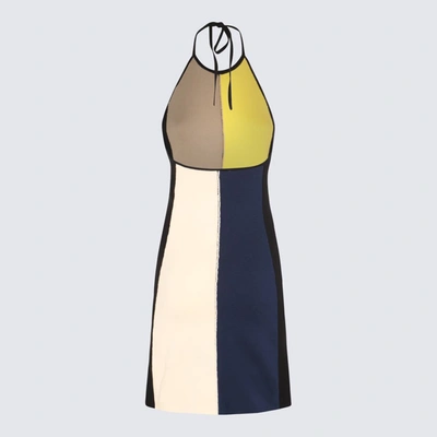 Shop Sunnei Black, Yellow, Beige And White Cotton Dress In Multicolour
