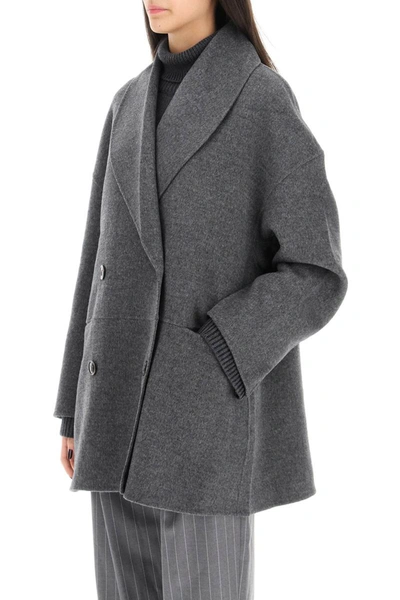 Shop Totême Toteme Double-breasted Wool Peacoat In Grey