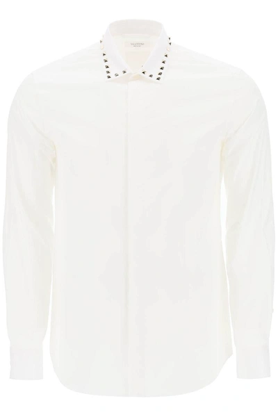 Shop Valentino Cotton Shirt With Studs In White