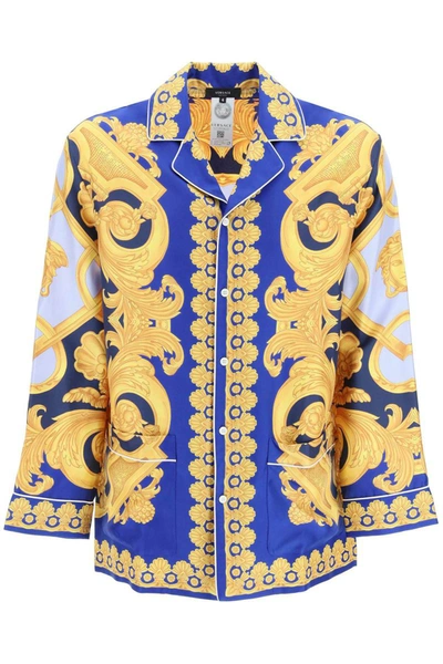 Shop Versace 'barocco 660' Silk Pajama Shirt In Multicolor
