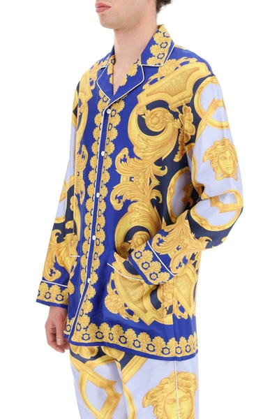 Shop Versace 'barocco 660' Silk Pajama Shirt In Multicolor