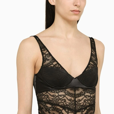 Shop Versace Satin And Lace Bodysuit In Black