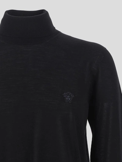 Shop Versace Turtleneck Medusa Pullover In Black