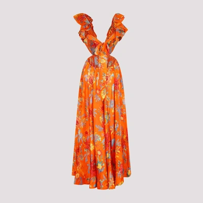 Shop Zimmermann Ginger Floral-print Silk Midi Dress In Yellow &amp; Orange