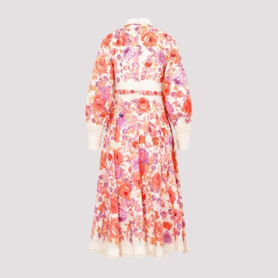 Shop Zimmermann Raie Billow Sleeve Midi Dress In Multicolour