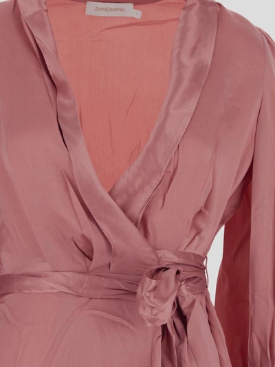 Shop Zimmermann Midi Dress In <p> Midi Dress In Lipstick Silk With Wrap Front