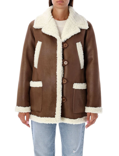 Shop Apc A.p.c. Clara Eco Shearling Buttoned Jacket In Brown