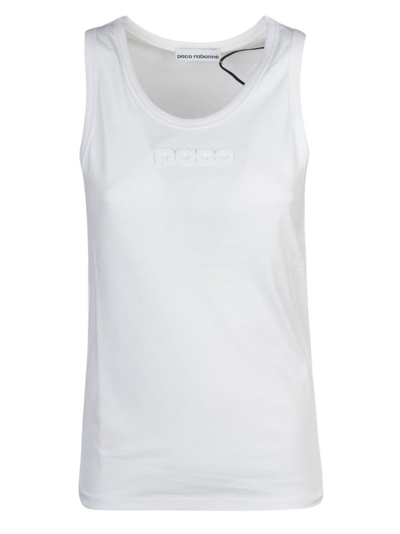 Shop Rabanne Paco  Logo Detailed Sleeveless Tank Top In White