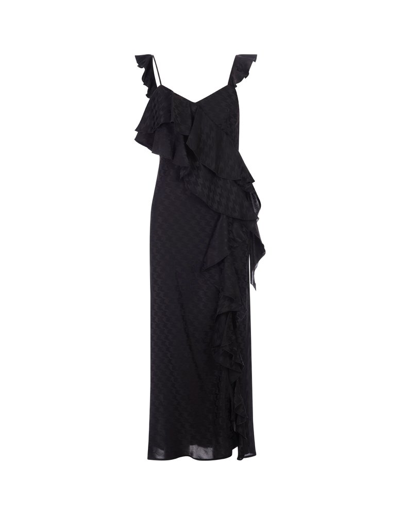 Shop Msgm Ruffled Hem Flared Maxi Dress In Black