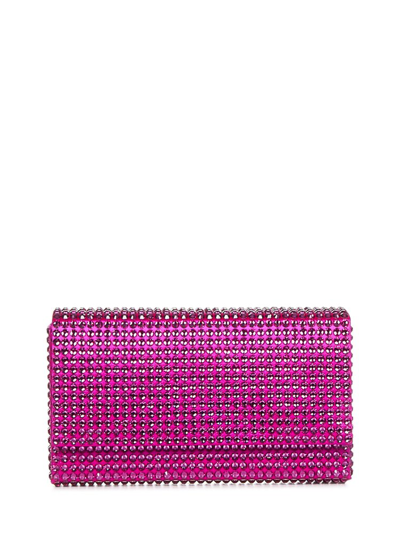 Shop Amina Muaddi Superamini Paloma Embellished Clutch Bag In Pink
