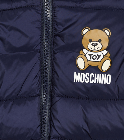 Shop Moschino Baby Teddy Bear Puffer Jacket In Blue