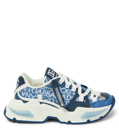 Shop Dolce & Gabbana Airmaster Denim And Suede Sneakers In Blue