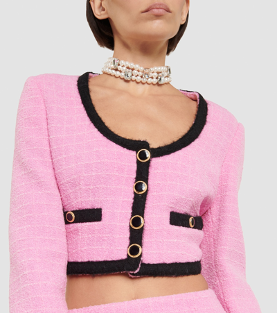 Shop Alessandra Rich .cropped Wool-blend Bouclé Jacket In Pink