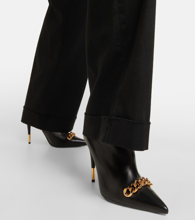 Shop Tom Ford Chain Leather Ankle Boots In Black